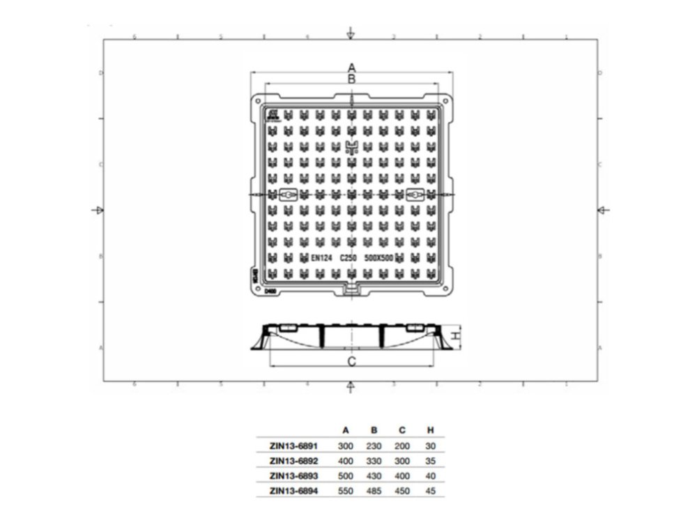 Litinový poklop s rámem - Varianta: 300 x 300 mm