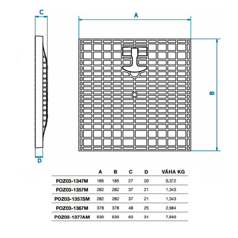 Rošt s madlem - Rozměr: 200 x 200 mm