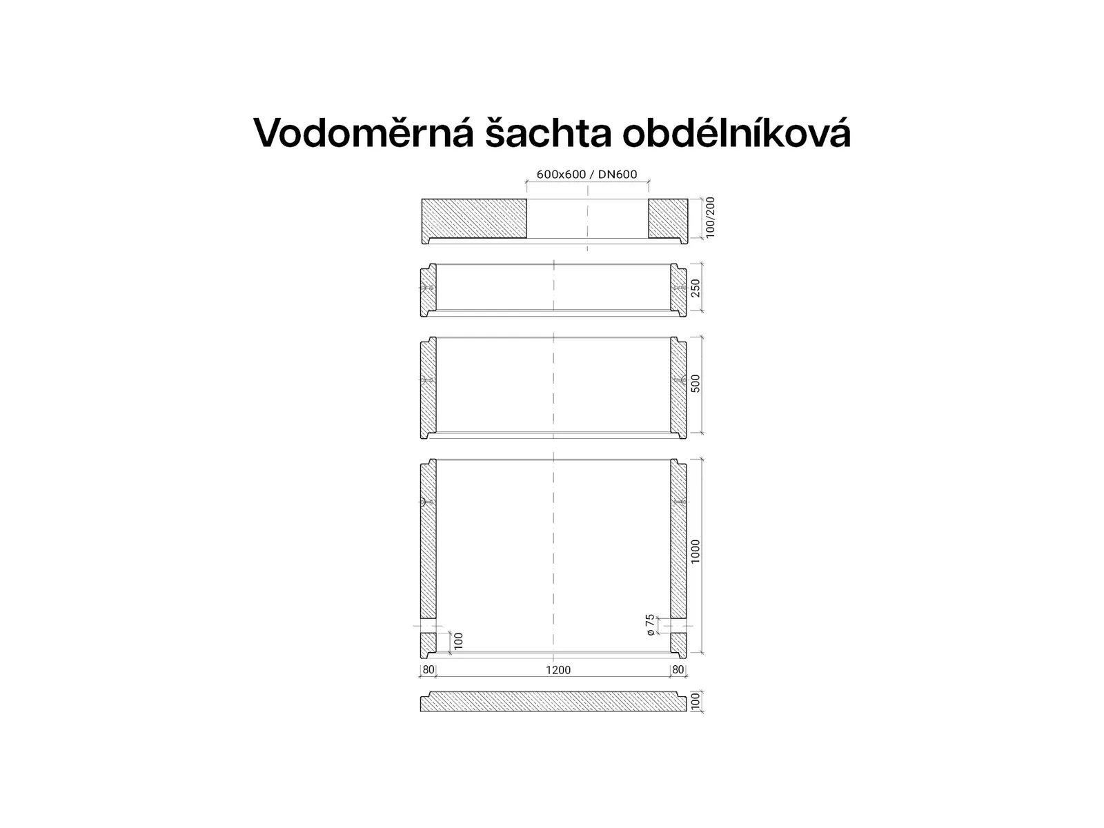 CSBETON - Vodoměrná šachta obdélníková Zákryt. deska 1200x900, otvor DN 625, A15