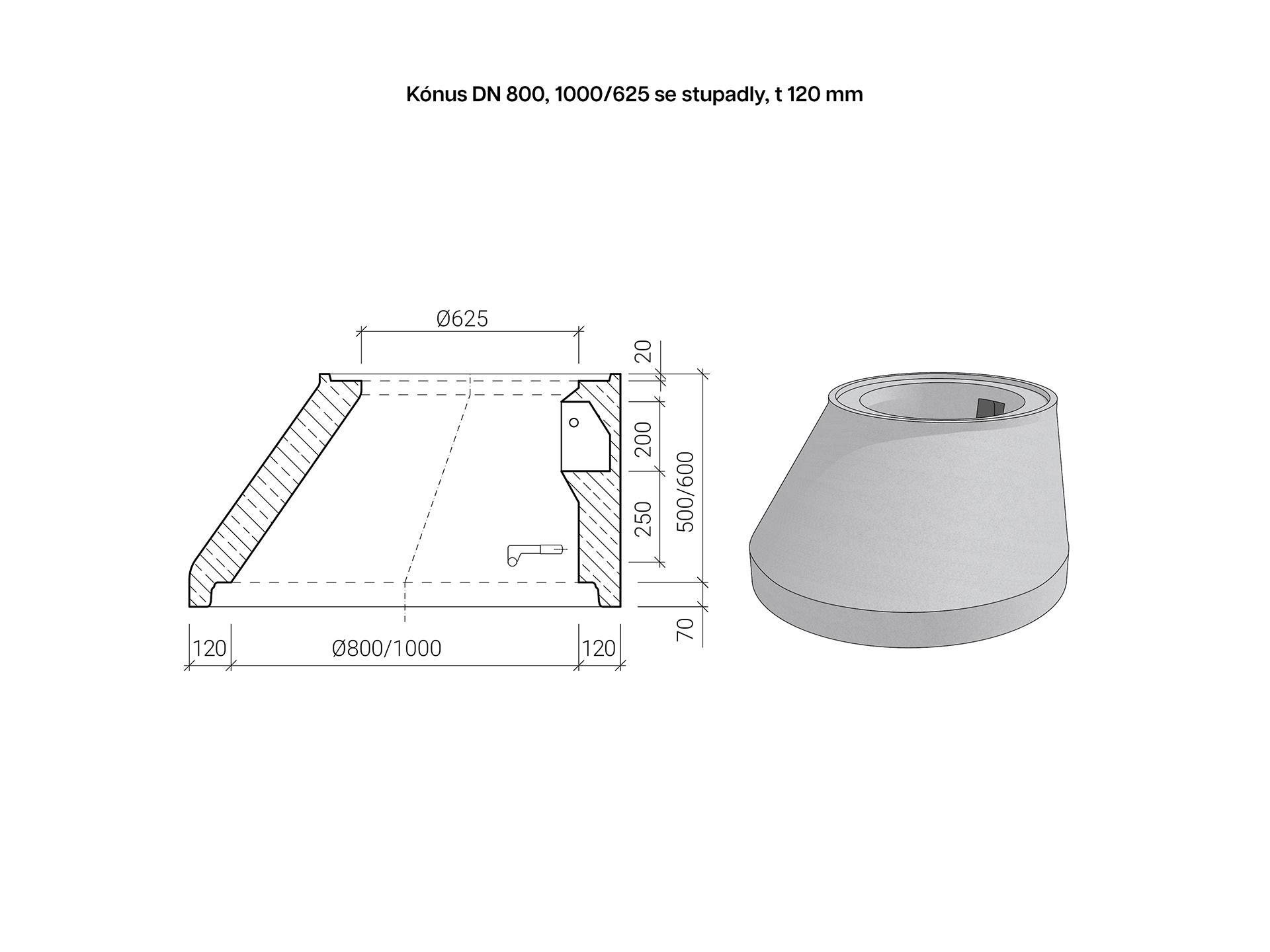 CSBETON - Kónusy DN 800, DN 1000 Kónus 1000/625 se stup. a kapsou, INT — foto