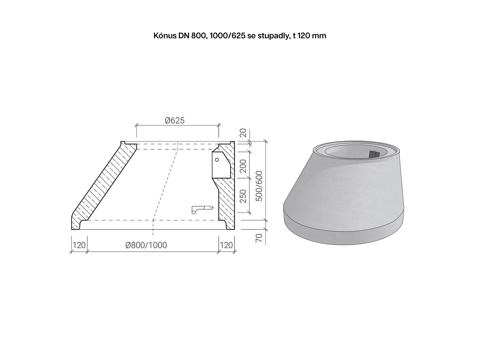 CSBETON - Kónusy DN 800, DN 1000 Kónus 1000/625 se stup. a kapsou, INT — foto