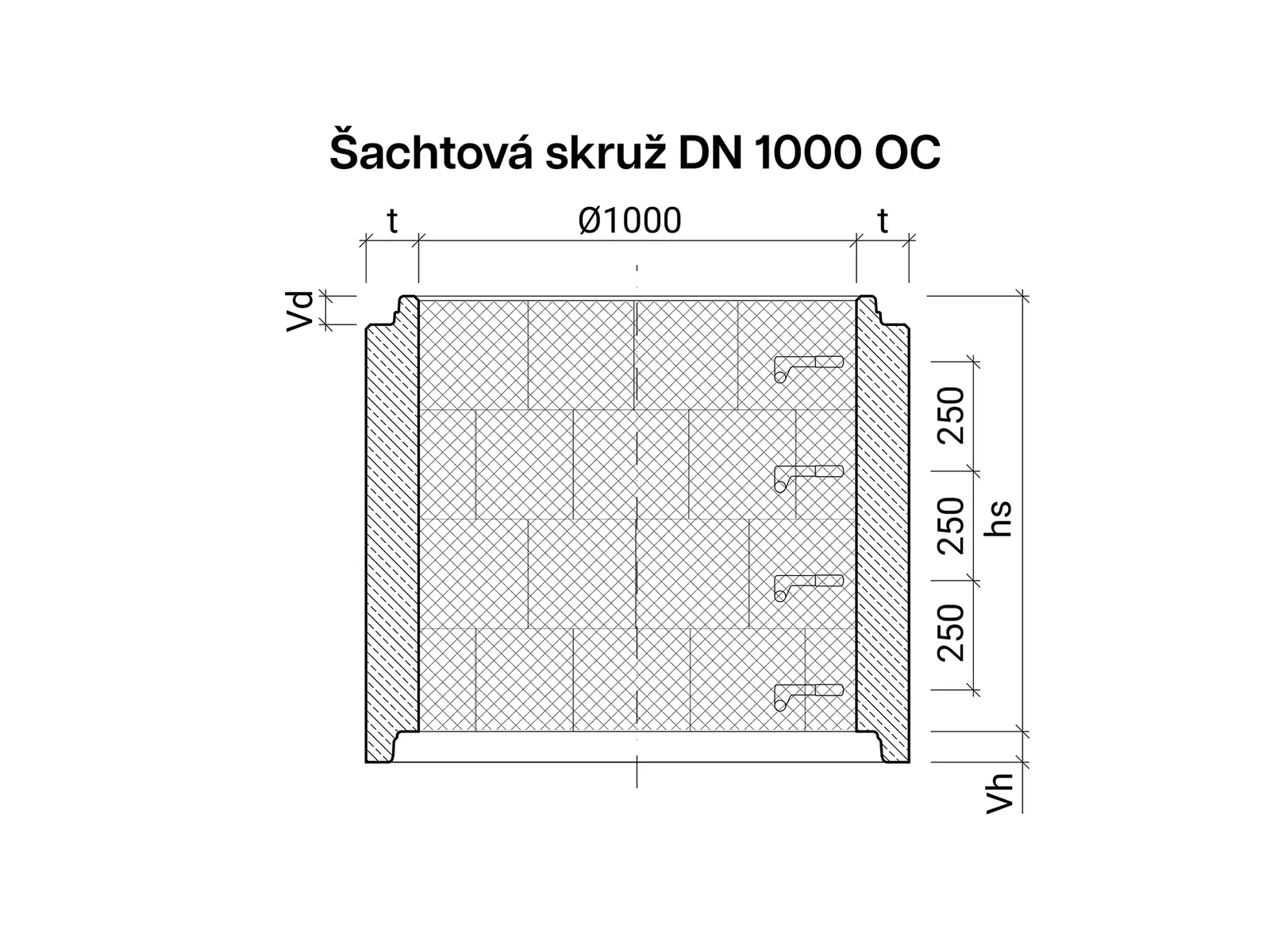 CSBETON - Šachtové skruže DN 1000, čedičová výstelka OC Skruž se stupadly, hs 500, t 150, OC 360