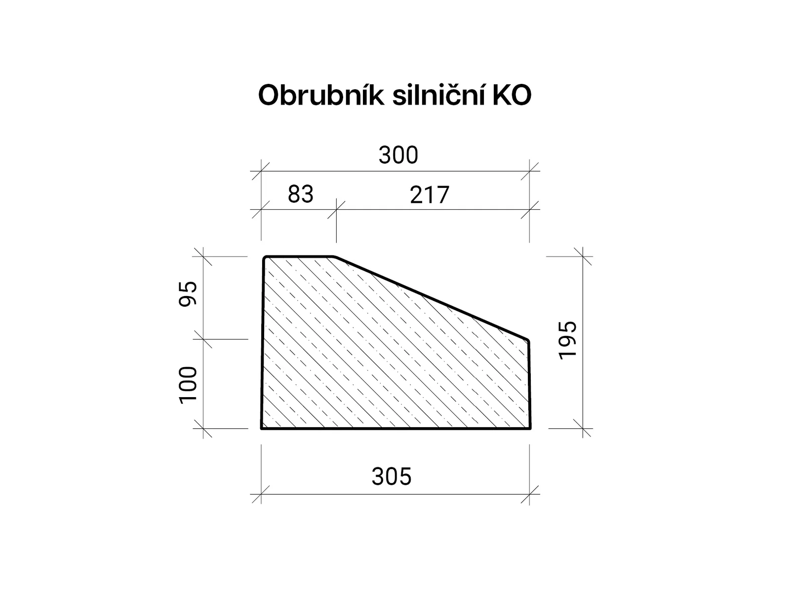 CSBETON - Obrubník silniční KO ke kruhovým objezdům koncový oblouk R 0,75