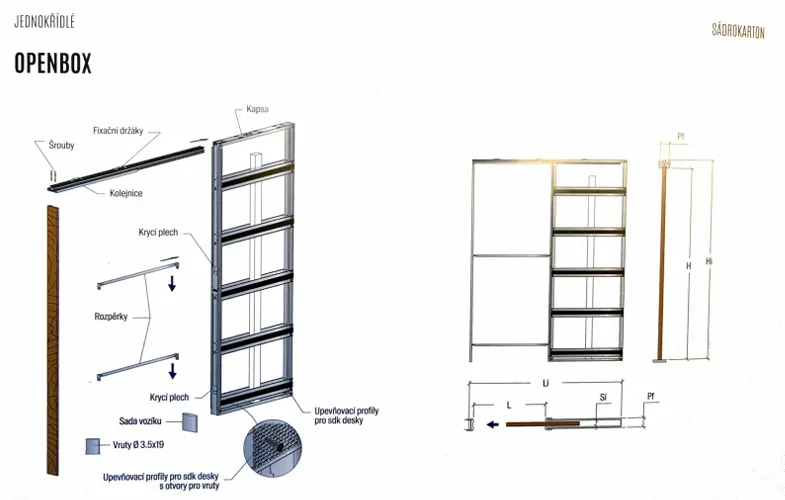 Obložková stavební pouzdra NEsložené OPENBOX SDK 100 mm příčka dokončená 1970 mm průchod