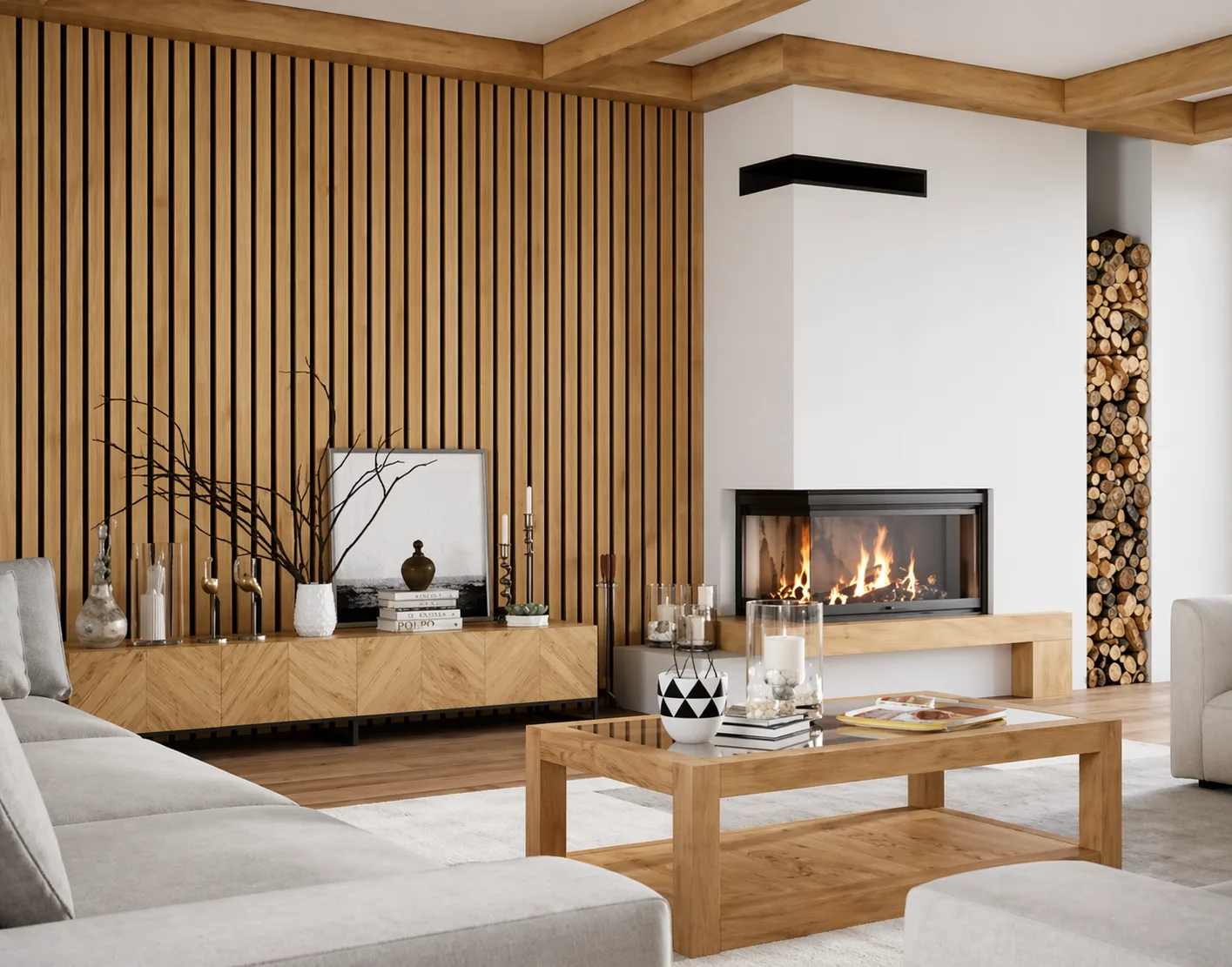Akustický panel WALLNITE Universal line Panel FLAT černý filc Dub 2600x400x21 mm